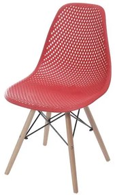 Cadeira Eames Furadinha cor Vermelho com Base Madeira - 55983 Sun House