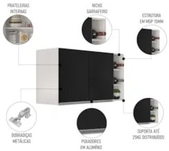 Armário de Cozinha Aéreo Califórnia 100cm e Nicho Garrafeiro Branco/Pr