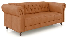 Sofá Living Sala de Estar Stanford Chesterfield 2 Lugares 220cm Pés de Madeira Couro Terracota G58 - Gran Belo