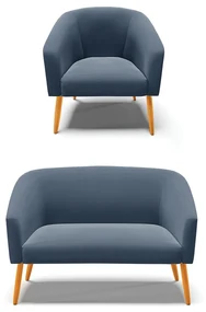 Sofá Namoradeira e Poltrona Pé Palito Castanho Stella Suede Azul Marinho D03 - D'Rossi