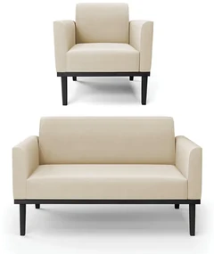 Sofá Namoradeira com Poltrona Base de Madeira Fixa Preto Marisa Suede D03 - D'Rossi - Bege