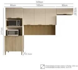 Armário de Cozinha Modulada 3 Peças Charm01 Z06 Freijó/Vanilla - Mpoze