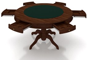 Conjunto Mesa de Jogos Carteado Bellagio Tampo Reversível Verde e 6 Cadeiras Madeira Poker Base Estrela Linho OffWhite/Imbuia G42 - Gran Belo