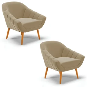 Kit 02 Poltronas Giovana Suede Pés Palito Castanho - D'Rossi - Marrom Rato
