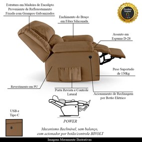 Poltrona do Papai Reclinável Melim Controle Power Elétrico USB Sintético PU F FH1 - D'Rossi - Caramelo