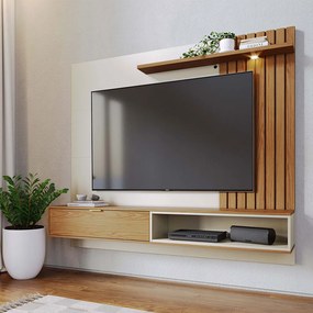 Painel TV 65 Pol 180cm Bancada Suspensa Zurique Off White/Freijó C04 - D'Rossi