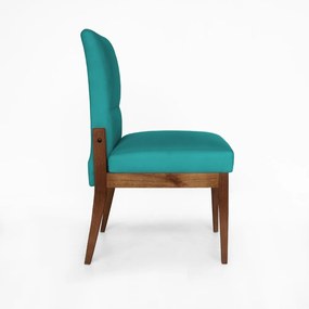 Cadeira De Jantar Aurora Base Madeira Maciça Estofada Suede Azul Tiffany