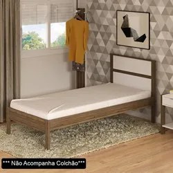 Cama de Solteiro Madeira CM8004 Nogal/Branco - Tecno Mobili