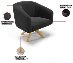 Cadeira Sala de Jantar Giratória MA30 Stella Suede D03 - D'Rossi - Preto