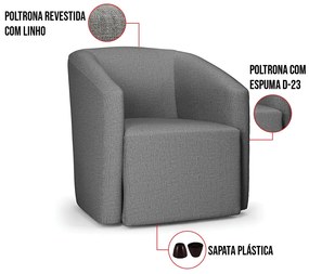 Poltrona Decorativa Orgânica Stella Max Linho D03 - D'Rossi - Grafite