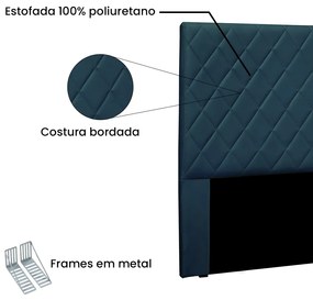 Cabeceira Cama Box Queen 160 cm Dubai Veludo Azul Marinho S04 - D'Rossi