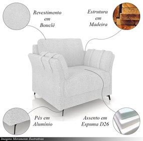 Kit 2 Poltronas Decorativas Violet Pés em Alumínio Preto Bouclê Branco G45 - Gran Belo