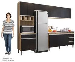 Cozinha Modulada 4 Peças Balcão com Pia 160cm Andréia Amêndoa/Preto -