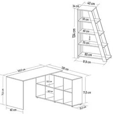 Mesa Escrivaninha em L Eron e Estante Livreiro Stela A06 Branco/Freijó