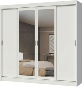 Guarda-Roupa Casal Madesa Austin 4 Portas de Correr com Espelhos 3 Gavetas Branco