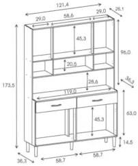 Armário de Cozinha Compacta 121cm Bruna Z06 Freijó/Supremo - Mpozenato