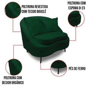 Poltrona Decorativa Orgânica Pé Ferro Pto Kit 2 Zaya Bouclê Verde C05 - D'Rossi