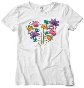Camiseta Feminina Baby Look Coração Caveira Florida - Branco - P