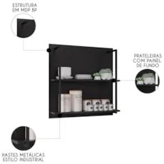 Prateleira Industrial Cozinha Dupla com Painel Flora Z34 Preto - Mpoze