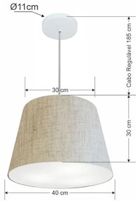 Lustre Pendente Cone Md-4155 Cúpula em Tecido 30/40x30cm Rustico Bege - Bivolt