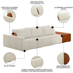 Sofá Ilha Modular Living com Puff 312cm Georgia K04 Bouclê Bege/Carame