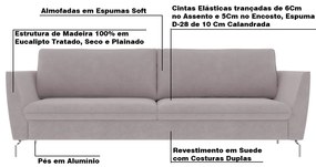 Sofá Decorativo Sala de Estar 210cm Olívia Suede Rosê G52 - Gran Belo