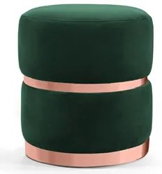 Puff Decorativo Com Cinto e Aro Rosê Round C-303 Veludo Verde Musgo -