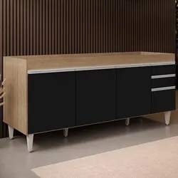 Balcão Gabinete Para Pia 180cm Sem Tampo Dallas Castanho/Preto - Lumil