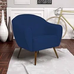 Kit 2 Poltronas Decorativas Pés Palito Madeira Nina C-304 Veludo Azul