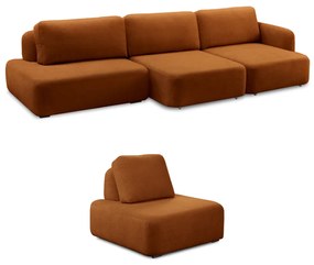 Conjunto Sala de Estar 1 Sofá Retrátil Modulado 402cm e 1 Poltrona Santiago Bouclê Terracota G89 - Gran Belo