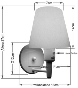 Arandela Cone Vivare Md-2013 Base Alumínio Branco Com Interruptor Cúpula em Tecido - Bivolt - Branco-Azul-Bebê - 110V/220V