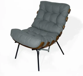 Poltrona Costela Rib Suede Cinza Grafite