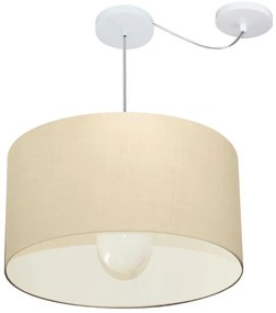 Lustre Pendente Cilíndrico Com Desvio Md-4234 Cúpula em Tecido 60x30cm Algodão Crú - Bivolt