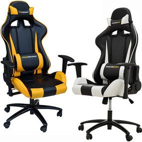Kit 02 Cadeiras Gamer Giratória Reclinável com Regulagem de Altura PRO-V Sport PU Sintético Preto/Amarelo e Branco - Gran Belo