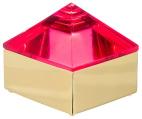Caixa Decorativa Metal Dourado Tampa Pirâmide Resina Fúcsia