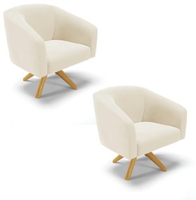 Poltrona Decorativa Giratória MA30 Kit 2 Stella Veludo D03 - D'Rossi - Bege