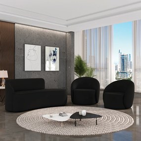 Sofá 2 Lugares Orgânico 140cm Morgan e 2 Poltronas Lua Suede D03 - D'Rossi - Preto