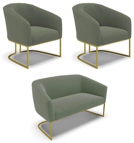 Namoradeira e 2 Poltronas Industrial Dourado Stella Bouclê D03 - D'Rossi - Verde Pistache