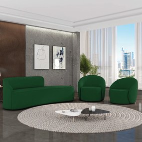 Sofá 4 Lugares Orgânico 220cm Morgan e 2 Poltronas Lua Suede Verde D03 - D'Rossi