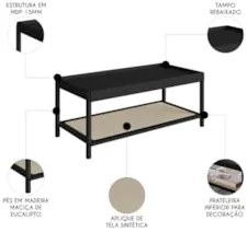 Mesa de Centro Para Sala Pés Madeira Arlo A10 Nero/Preto - Mpozenato