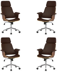 Kit 4 Cadeira de Escritório Home Office Decorativas Casemiro PU c/Regulagem de Altura Base Giratória Marrom G56 - Gran Belo