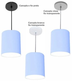 Luminária Pendente Vivare Free Lux Md-4103 Cúpula em Tecido - Azul-Bebê - Canopla cinza e fio transparente