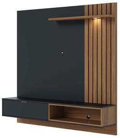 Painel TV 60 Pol 160cm Bancada Suspensa Zurique C04 - D'Rossi - Preto Fosco e Noce Milano