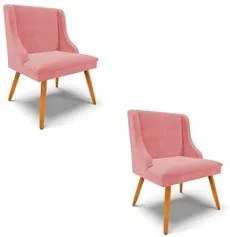 Kit 2 Cadeiras Estofadas para Sala de Jantar Pés Palito Lia Suede Rosê