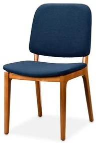 Cadeira Alexandra Tecido Linho Azul com Estrutura em Madeira Mel - 74102 Sun House
