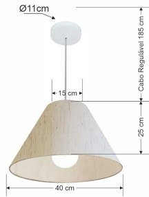 Lustre Pendente Cone Md-4078 Cúpula em Tecido 25/40x15cm Linho Bege - Bivolt