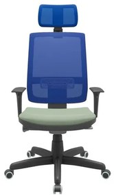 Cadeira Office Brizza Tela Azul Com Encosto Assento Vinil Verde Autocompensador Base Standard 126cm - 63413 Sun House