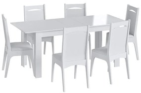 Conjunto Completo Jantar Cozinha Mesa Elástica 6 Cadeiras - Branco