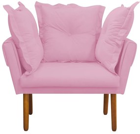 Poltrona Decorativa Londres Suede Rosa Bebê Pés Palito Castanho - D'Rossi