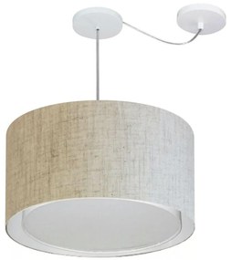 Lustre Pendente Cilíndrico Com Desvio Md-4313 Cúpula em Tecido 45x30cm Rustico Bege - Bivolt